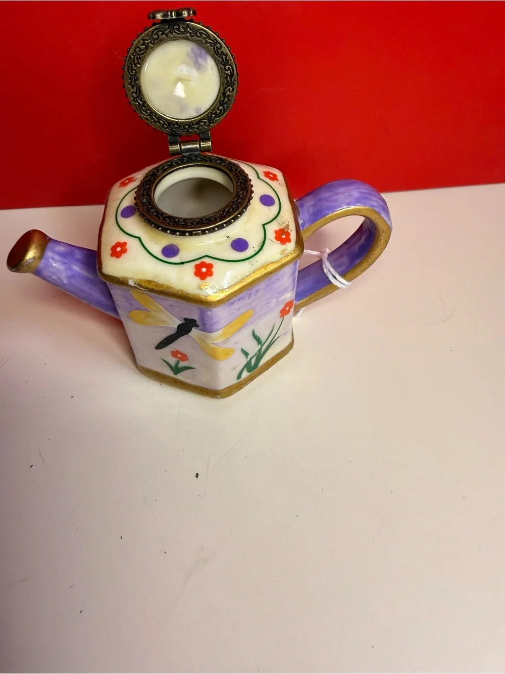 Hand-Painted Purple Floral Porcelain Teapot Accent